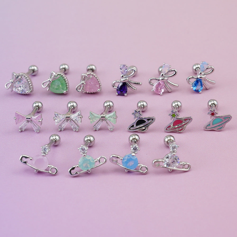 [Surgical] Heart Ribbon Planet Cubic (5Types) 16G/14G Body Piercing Back Piercing Cartilage Piercing 