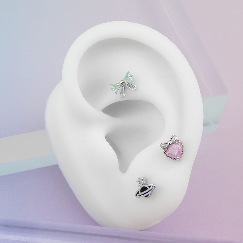 [Surgical] Heart Ribbon Planet Cubic (5Types) 16G/14G Body Piercing Back Piercing Cartilage Piercing 