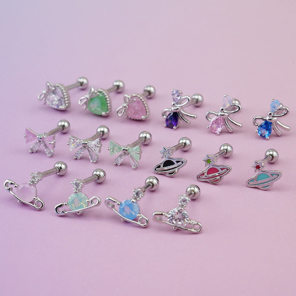 [Surgical] Heart Ribbon Planet Cubic (5Types) 16G/14G Body Piercing Back Piercing Cartilage Piercing 