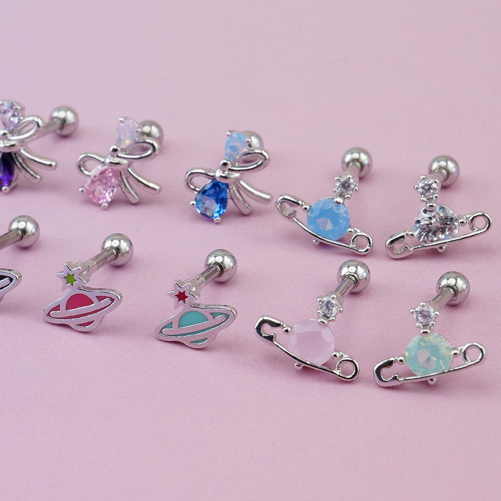 [Surgical] Heart Ribbon Planet Cubic (5Types) 16G/14G Body Piercing Back Piercing Cartilage Piercing 