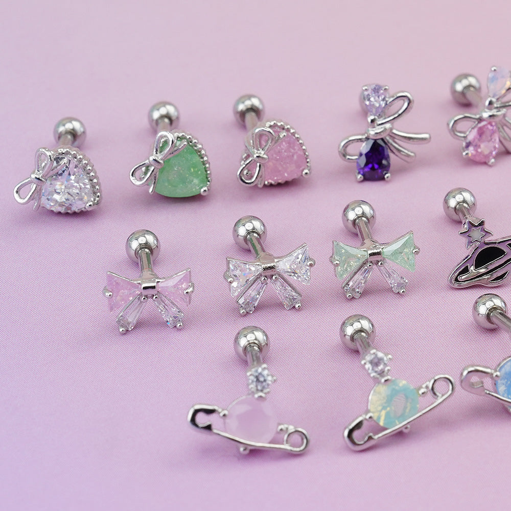 [Surgical] Heart Ribbon Planet Cubic (5Types) 16G/14G Body Piercing Back Piercing Cartilage Piercing 