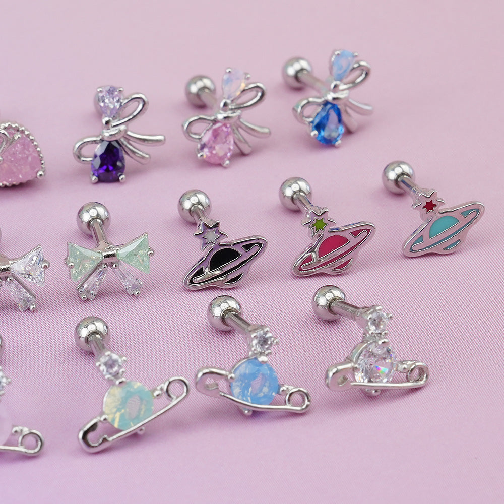 [Surgical] Heart Ribbon Planet Cubic (5Types) 16G/14G Body Piercing Back Piercing Cartilage Piercing 