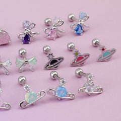 [Surgical] Heart Ribbon Planet Cubic (5Types) 16G/14G Body Piercing Back Piercing Cartilage Piercing 