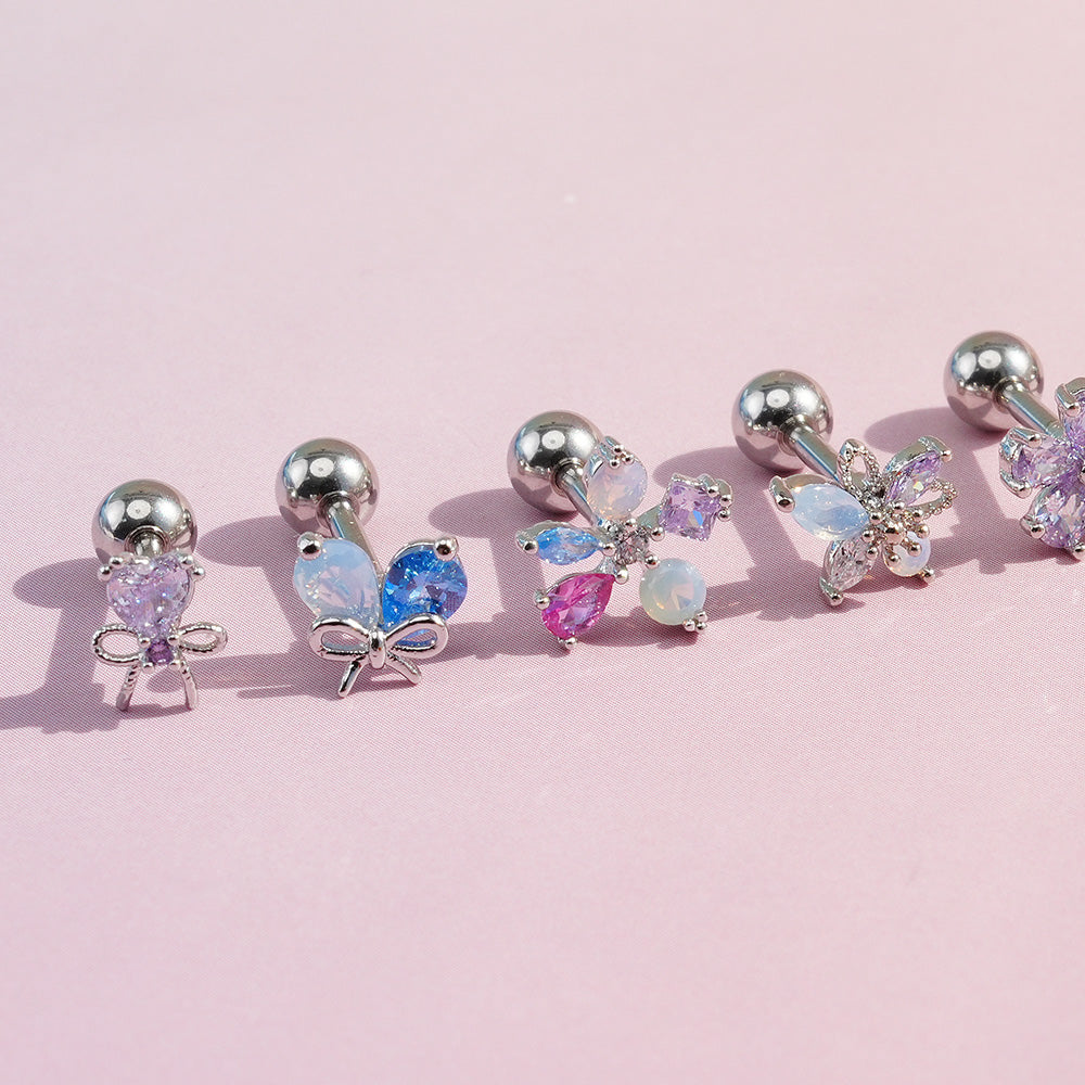 [Surgical] Multiple Colors Blue Purple Pink Flower (12 Types) 16G 14G Body Piercing Back Piercing Cartilage Piercing 