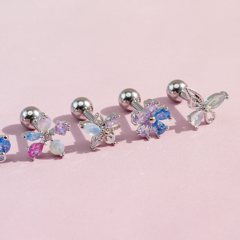 [Surgical] Multiple Colors Blue Purple Pink Flower (12 Types) 16G 14G Body Piercing Back Piercing Cartilage Piercing 