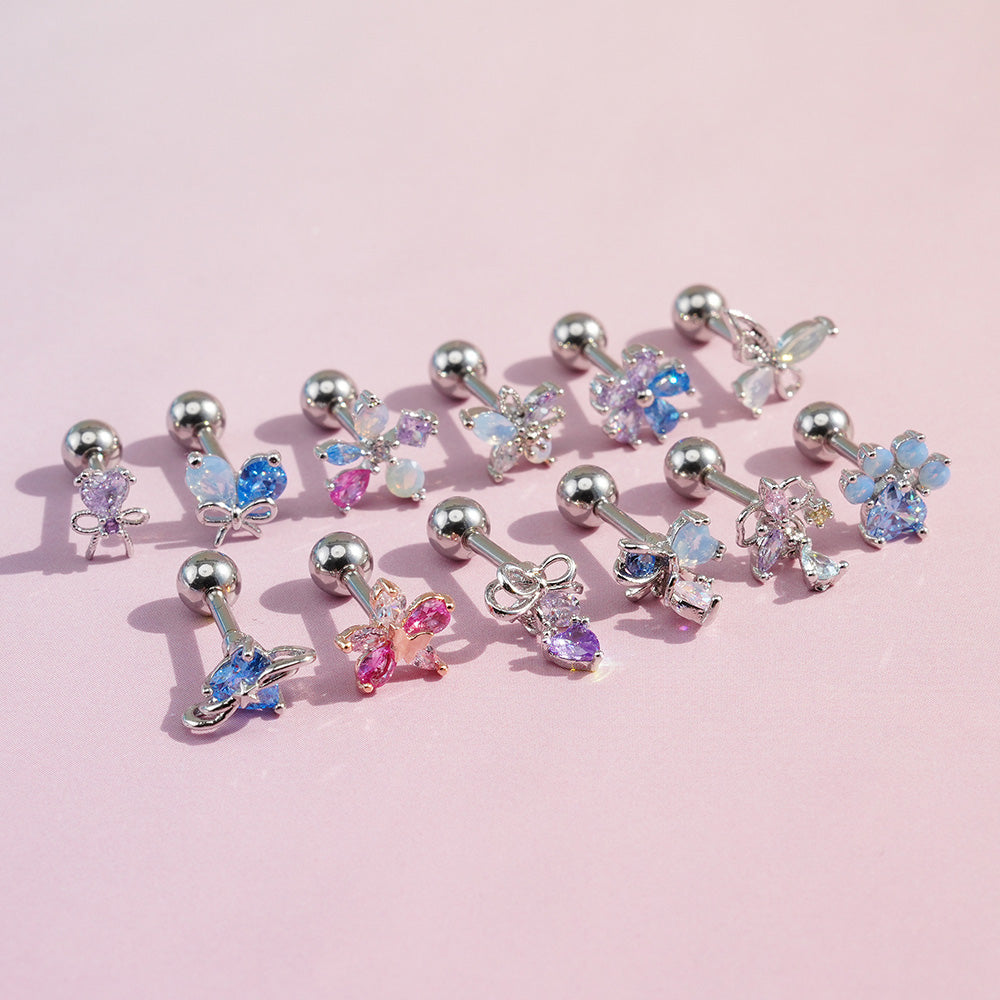 [Surgical] Multiple Colors Blue Purple Pink Flower (12 Types) 16G 14G Body Piercing Back Piercing Cartilage Piercing 