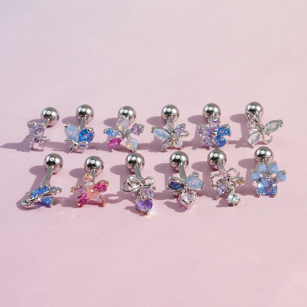 [Surgical] Multiple Colors Blue Purple Pink Flower (12 Types) 16G 14G Body Piercing Back Piercing Cartilage Piercing 