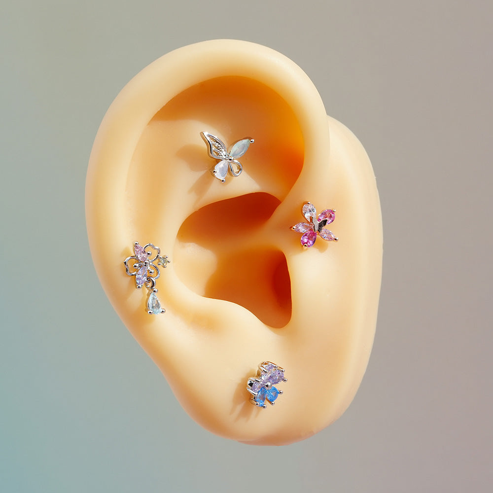 [Surgical] Multiple Colors Blue Purple Pink Flower (12 Types) 16G 14G Body Piercing Back Piercing Cartilage Piercing 