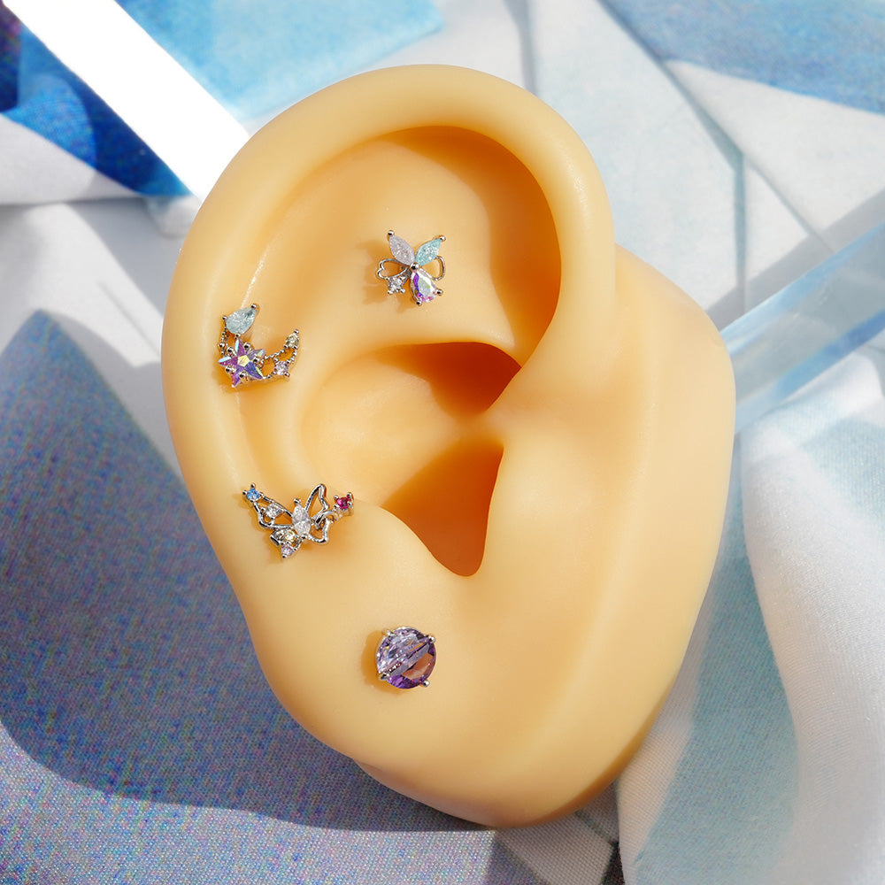 [Surgical] Multiple Colors Blue Purple Pink Flower (12 Types) 16G 14G Body Piercing Back Piercing Cartilage Piercing 