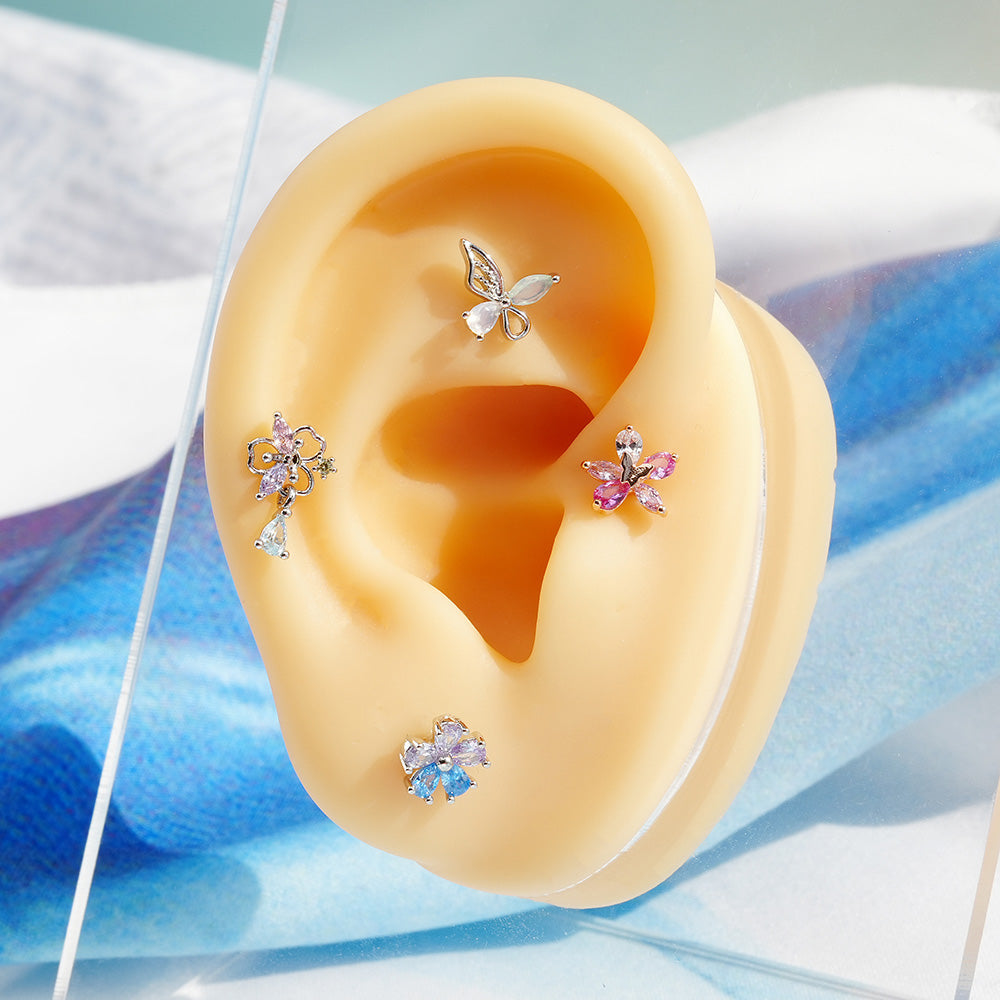 [Surgical] Multiple Colors Blue Purple Pink Flower (12 Types) 16G 14G Body Piercing Back Piercing Cartilage Piercing 