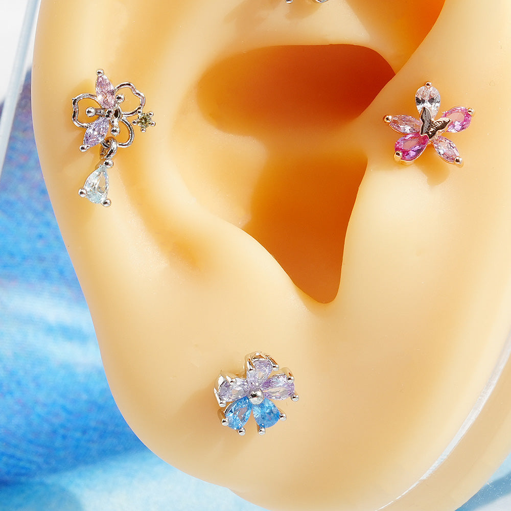 [Surgical] Multiple Colors Blue Purple Pink Flower (12 Types) 16G 14G Body Piercing Back Piercing Cartilage Piercing 