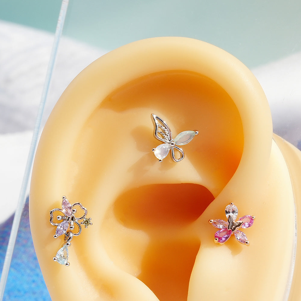 [Surgical] Multiple Colors Blue Purple Pink Flower (12 Types) 16G 14G Body Piercing Back Piercing Cartilage Piercing 