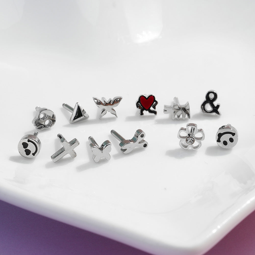 [All Surgical] Simple Icon (12 Types) 16G Body Piercing Back Piercing Cartilage Piercing 