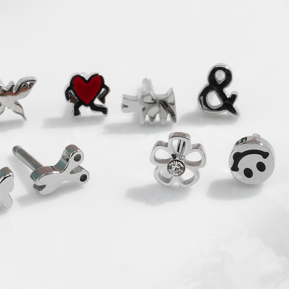 [All Surgical] Simple Icon (12 Types) 16G Body Piercing Back Piercing Cartilage Piercing 