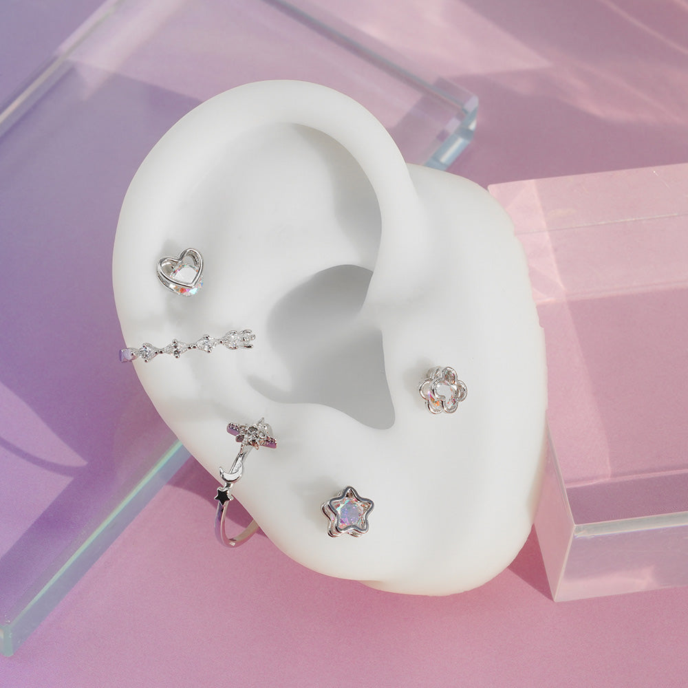 [925 Silver] Cubic Spark Half Hoop Ring Earrings (2 Types) for both ears 