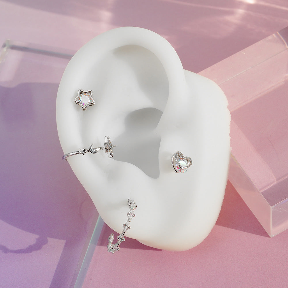 [925 Silver] Cubic Spark Half Hoop Ring Earrings (2 Types) for both ears 