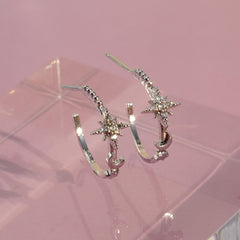 [925 Silver] Cubic Spark Half Hoop Ring Earrings (2 Types) for both ears 