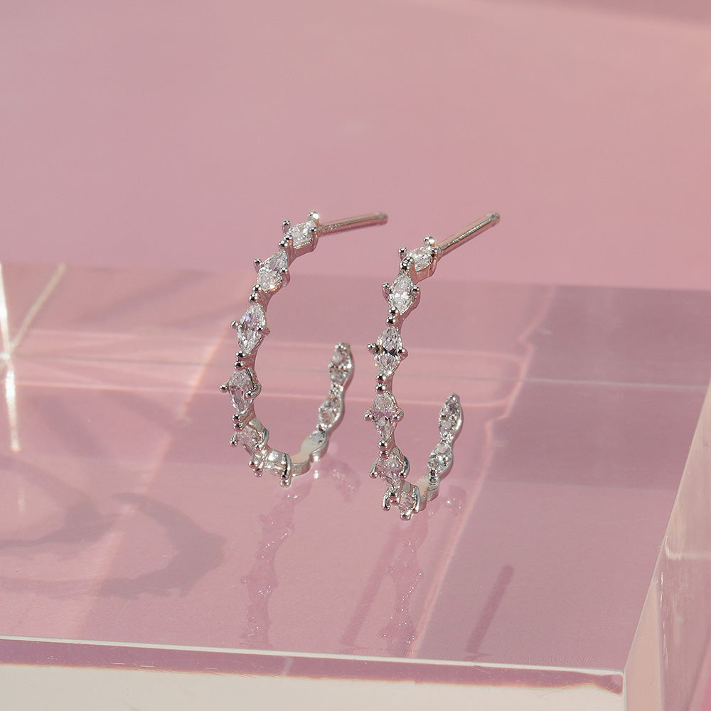 [925 Silver] Cubic Spark Half Hoop Ring Earrings (2 Types) for both ears 