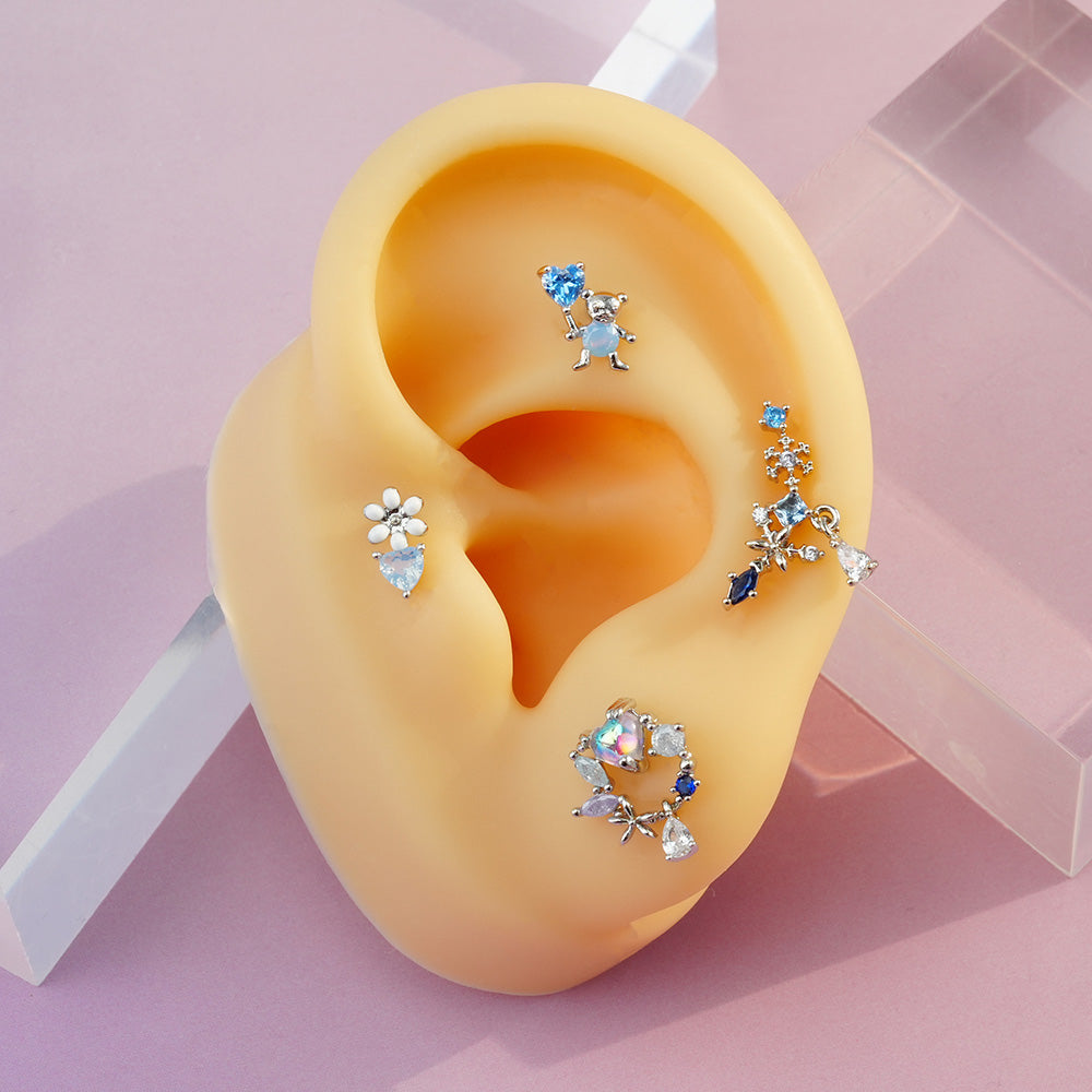 [Surgical] Bear Flower Crescent Drop (12Type) 16G/14G Body Piercing Back Piercing Cartilage Piercing 