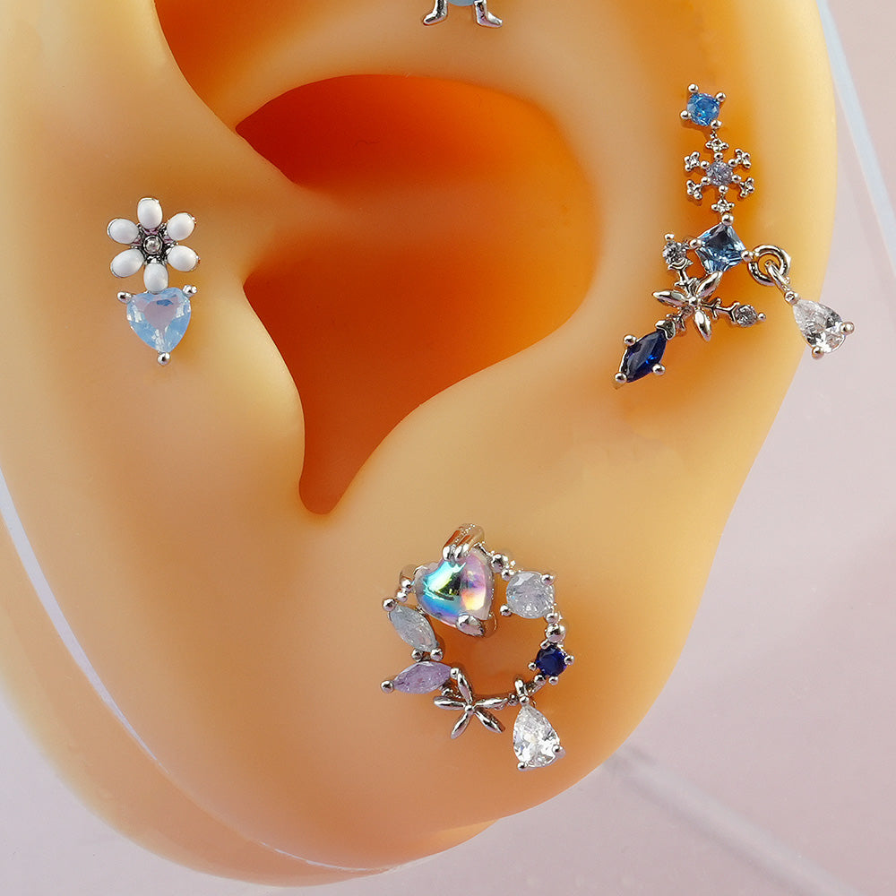 [Surgical] Bear Flower Crescent Drop (12Type) 16G/14G Body Piercing Back Piercing Cartilage Piercing 