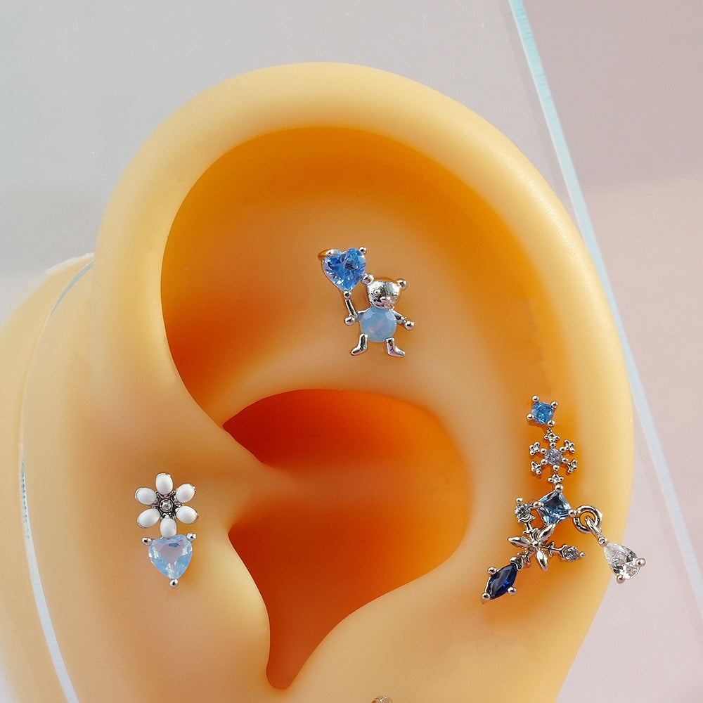 [Surgical] Bear Flower Crescent Drop (12Type) 16G/14G Body Piercing Back Piercing Cartilage Piercing 