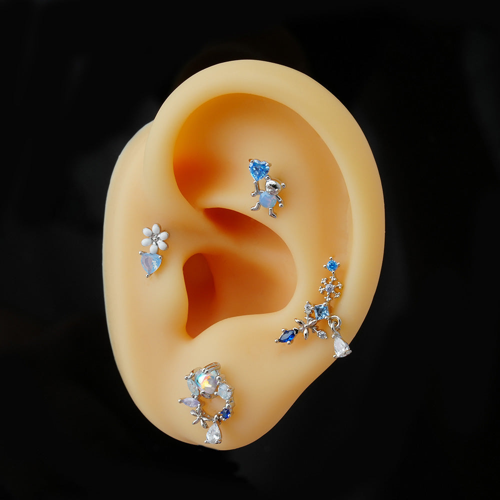 [Surgical] Bear Flower Crescent Drop (12Type) 16G/14G Body Piercing Back Piercing Cartilage Piercing 