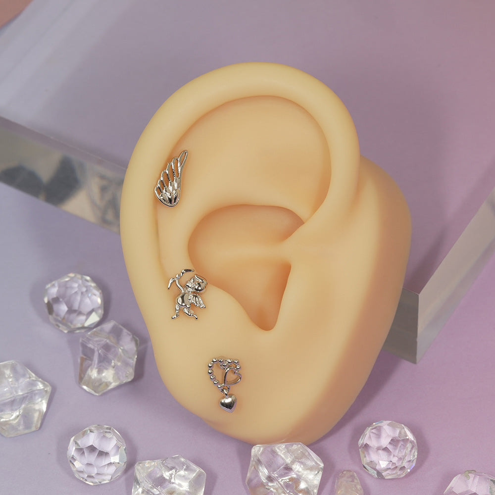 [サージカル]キューピッド＆ウィング モチーフ ピアス (2Type) 16G/14G 羽根 翼 モチーフ ボディピアス キャッチ 軟骨ピアス