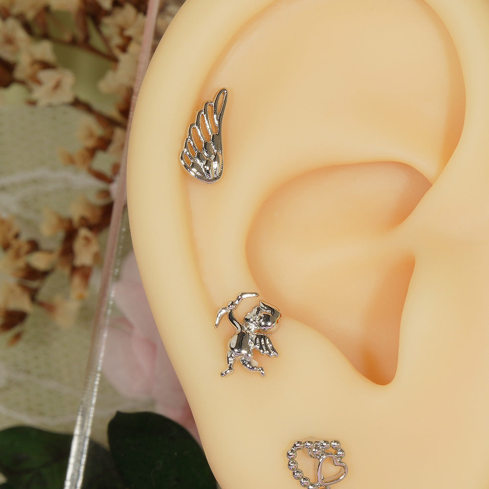 [サージカル]キューピッド＆ウィング モチーフ ピアス (2Type) 16G/14G 羽根 翼 モチーフ ボディピアス キャッチ 軟骨ピアス