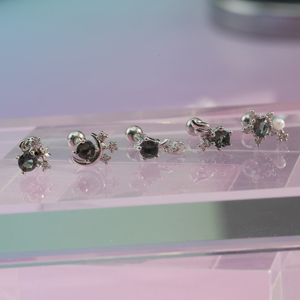 [サージカル]グレーストーン 流れ星 ピアス (5Type) 16G/14G ボディピアス コレクションキャッチ ピアッシング 軟骨ピアス