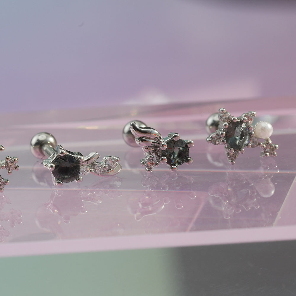 [サージカル]グレーストーン 流れ星 ピアス (5Type) 16G/14G ボディピアス コレクションキャッチ ピアッシング 軟骨ピアス