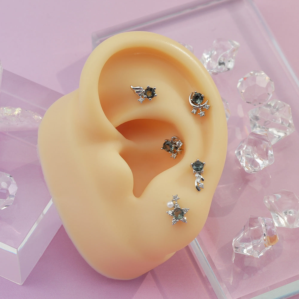 [サージカル]グレーストーン 流れ星 ピアス (5Type) 16G/14G ボディピアス コレクションキャッチ ピアッシング 軟骨ピアス