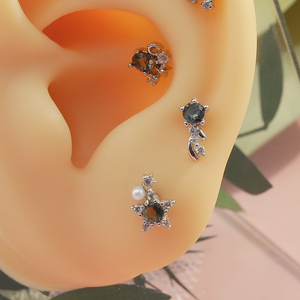 [サージカル]グレーストーン 流れ星 ピアス (5Type) 16G/14G ボディピアス コレクションキャッチ ピアッシング 軟骨ピアス