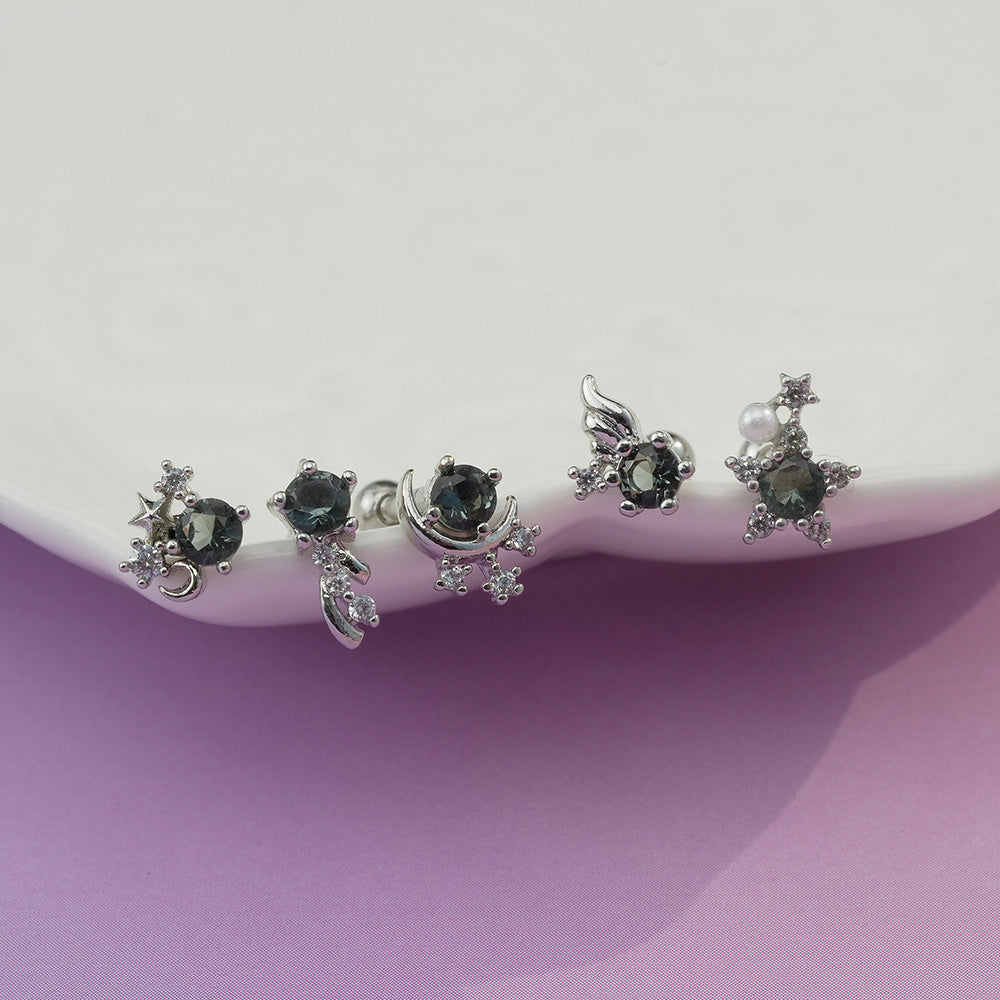 [サージカル]グレーストーン 流れ星 ピアス (5Type) 16G/14G ボディピアス コレクションキャッチ ピアッシング 軟骨ピアス
