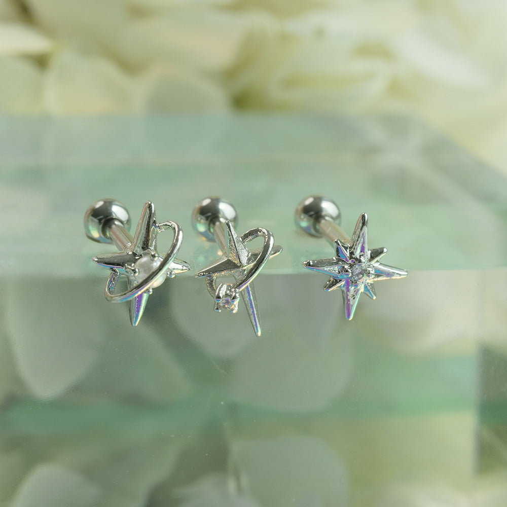 [サージカル]キュービック惑星バーベルピアス (3Type) 16G/14G コレクション ボディピアス キャッチ 軟骨ピアス