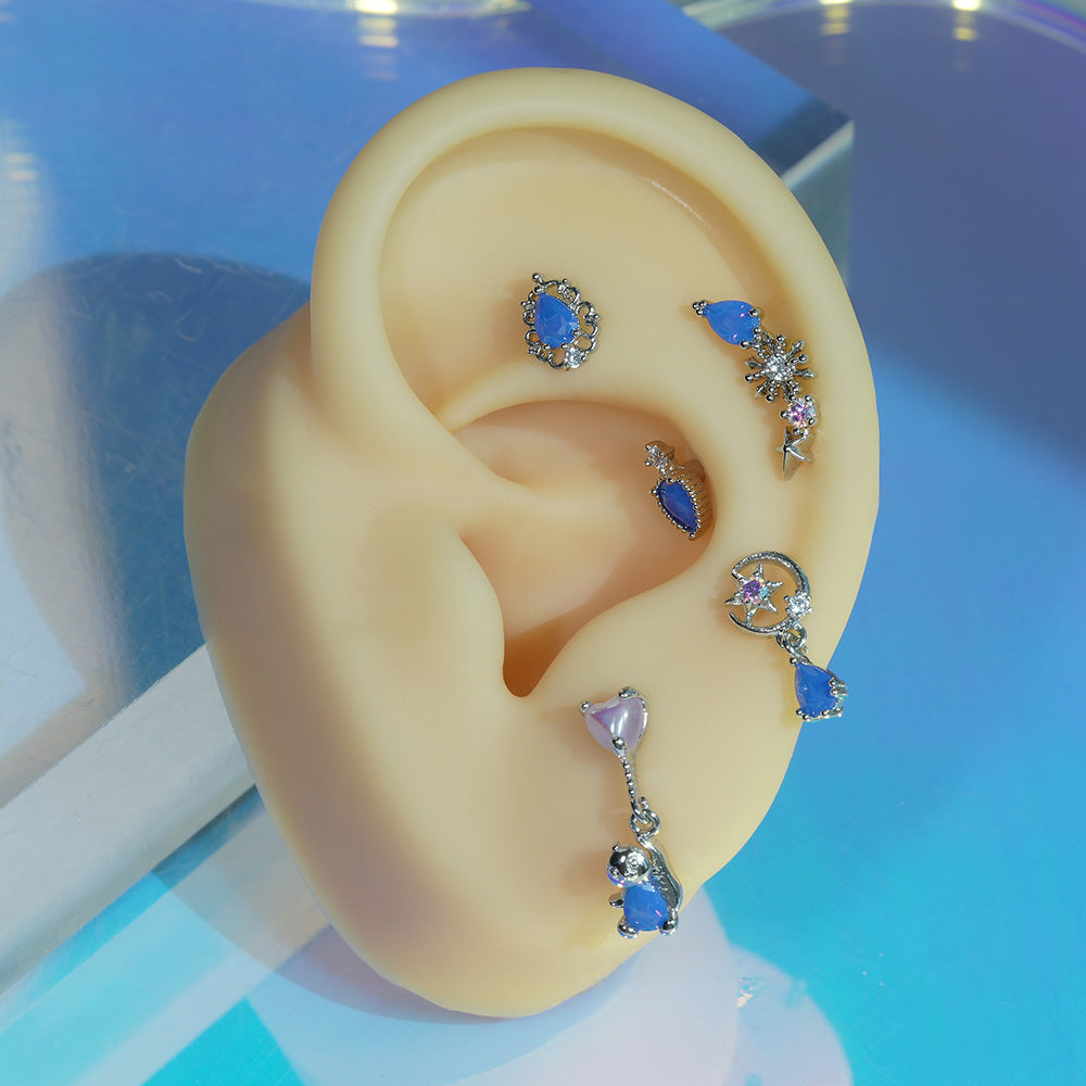 Shashi ダブルボール ピアス キャッチデザイン ブルー 青 サージカル]アクアターコイズブルー ピアス (10Type) 16G/14G