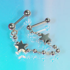 [全サージカル] ダブルスター チェーン ボディピアス（シングル／2連タイプ) 16G ボディピアス