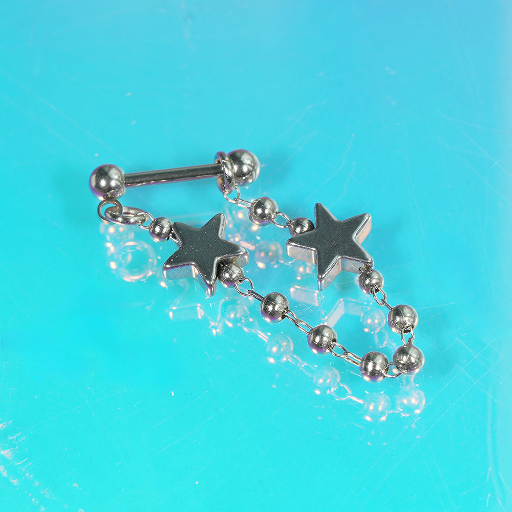 [全サージカル] ダブルスター チェーン ボディピアス（シングル／2連タイプ) 16G ボディピアス
