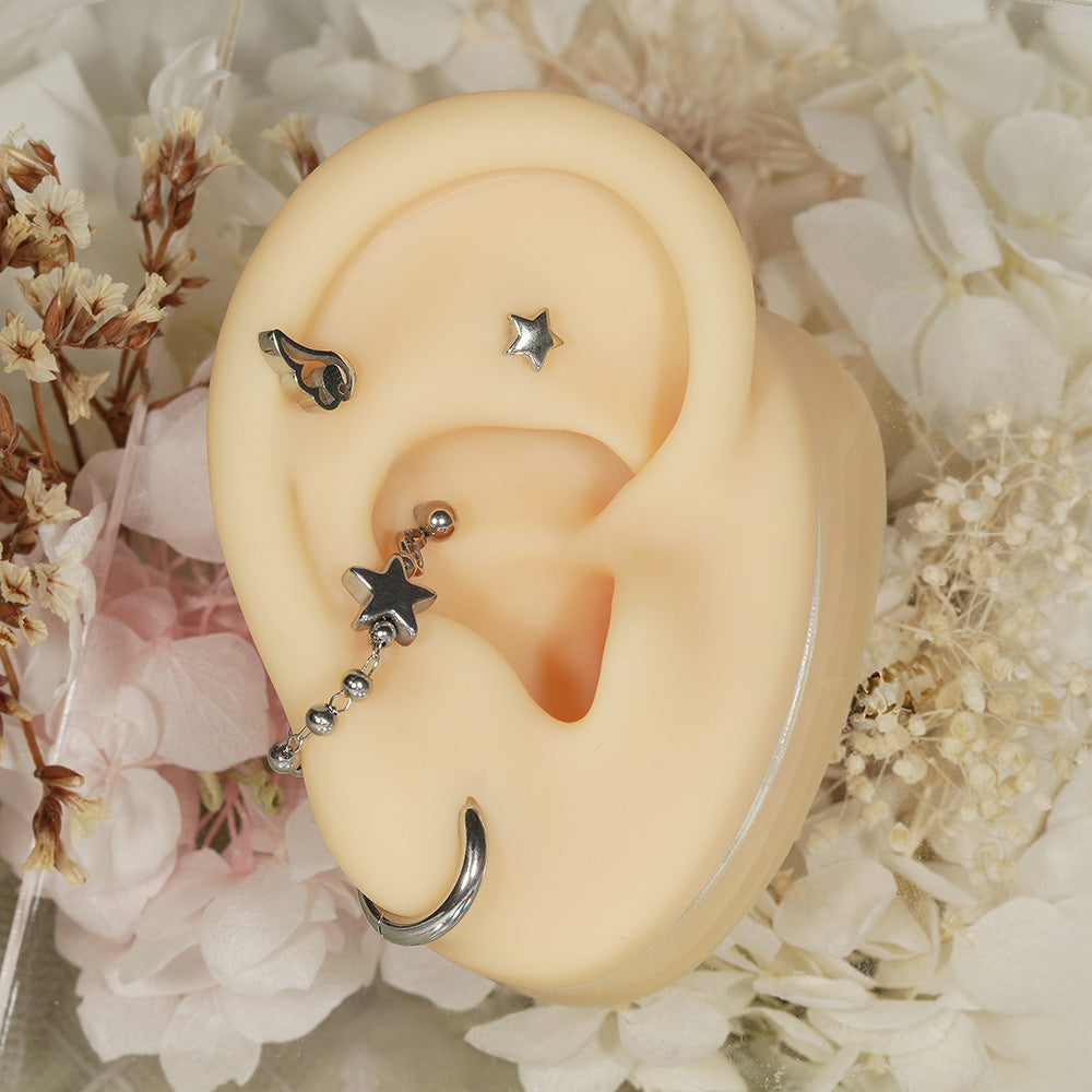 [全サージカル] ダブルスター チェーン ボディピアス（シングル／2連タイプ) 16G ボディピアス