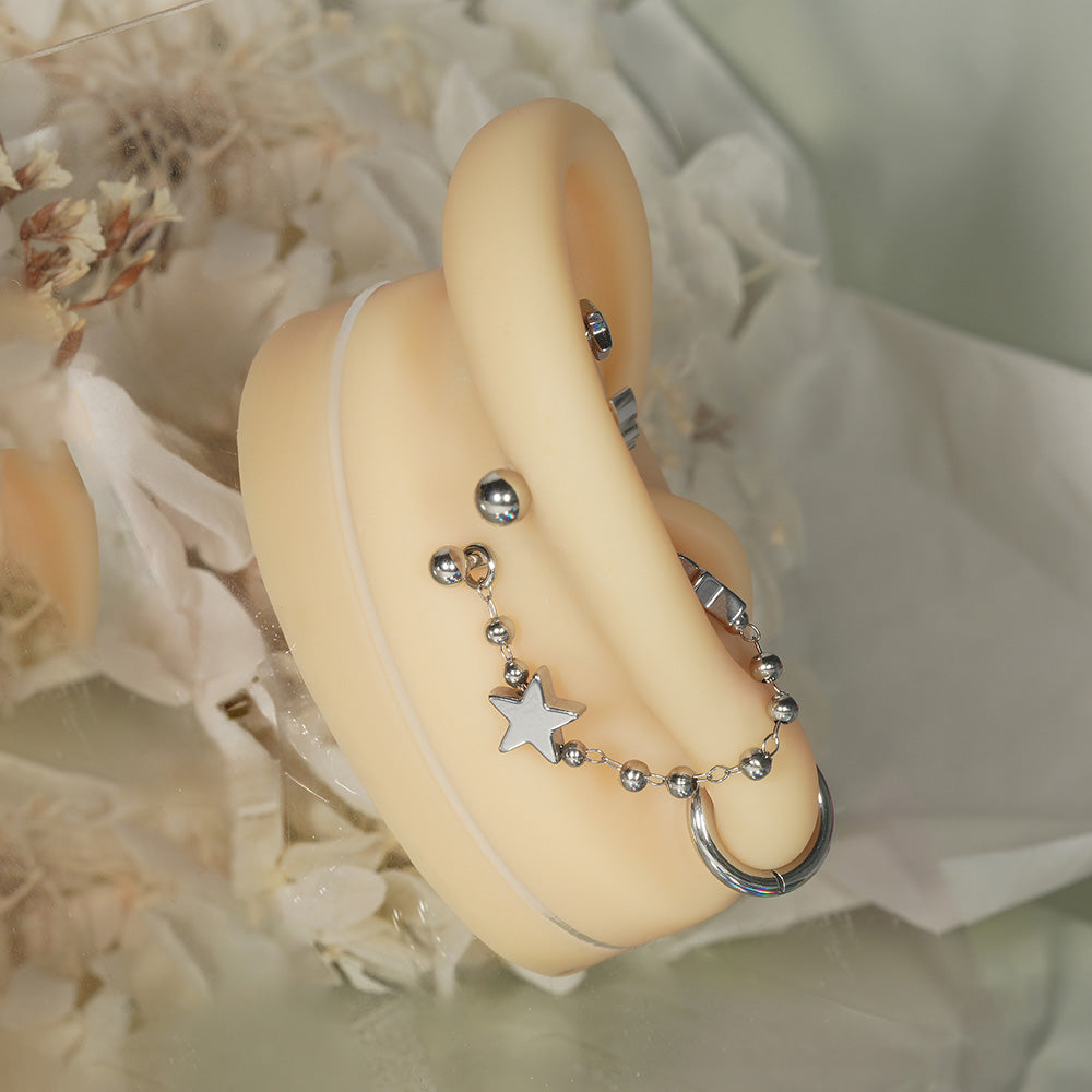 [全サージカル] ダブルスター チェーン ボディピアス（シングル／2連タイプ) 16G ボディピアス