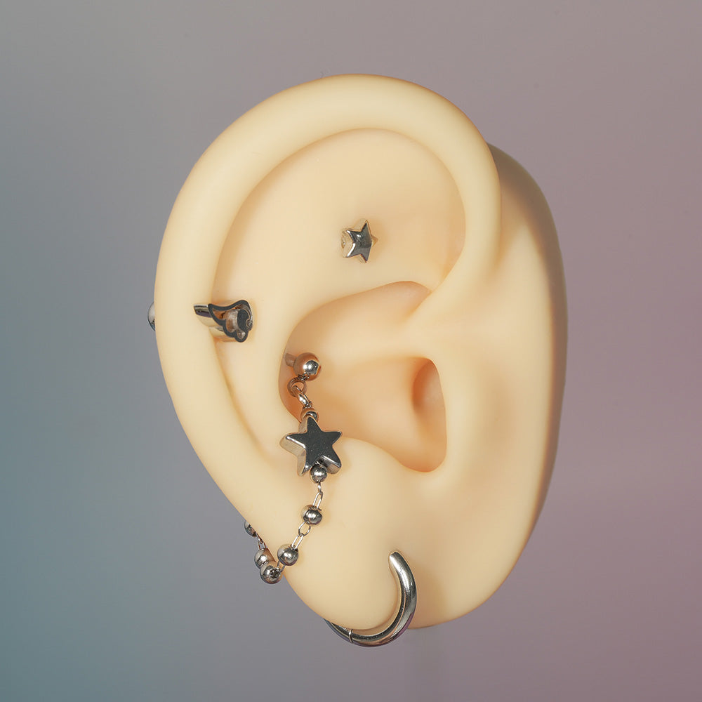 [全サージカル] ダブルスター チェーン ボディピアス（シングル／2連タイプ) 16G ボディピアス