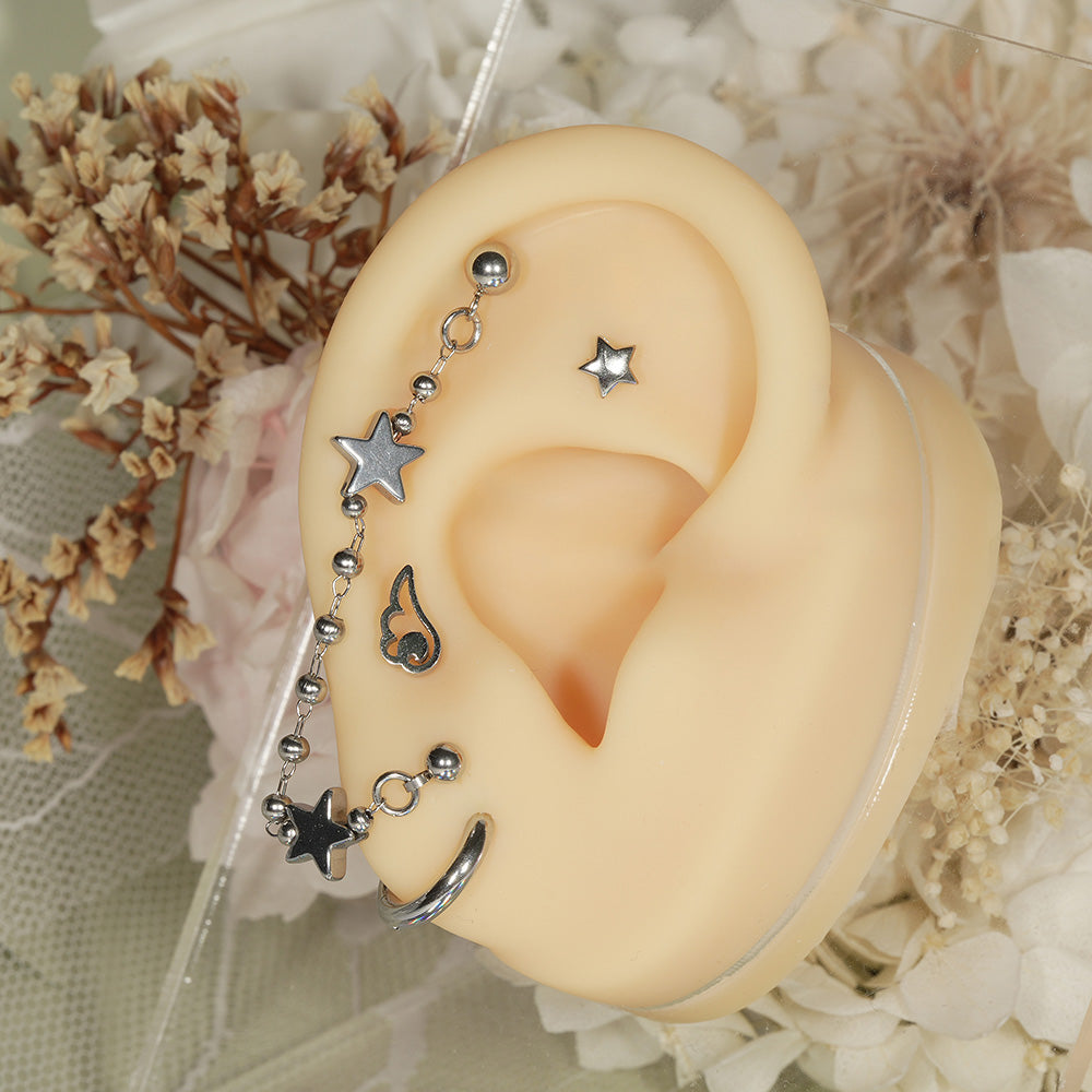 [全サージカル] ダブルスター チェーン ボディピアス（シングル／2連タイプ) 16G ボディピアス
