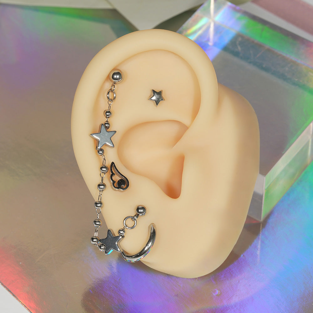 [全サージカル] ダブルスター チェーン ボディピアス（シングル／2連タイプ) 16G ボディピアス