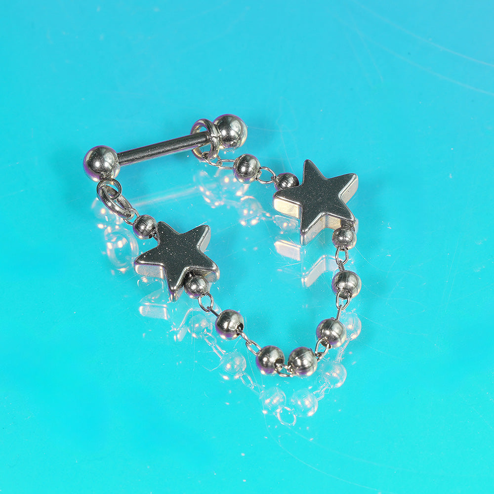 [全サージカル] ダブルスター チェーン ボディピアス（シングル／2連タイプ) 16G ボディピアス