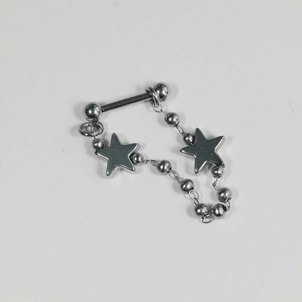 [全サージカル] ダブルスター チェーン ボディピアス（シングル／2連タイプ) 16G ボディピアス