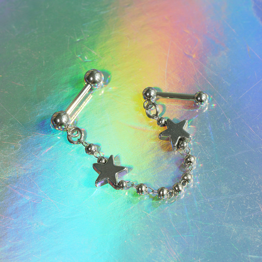 [全サージカル] ダブルスター チェーン ボディピアス（シングル／2連タイプ) 16G ボディピアス
