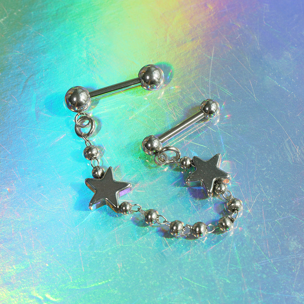[全サージカル] ダブルスター チェーン ボディピアス（シングル／2連タイプ) 16G ボディピアス