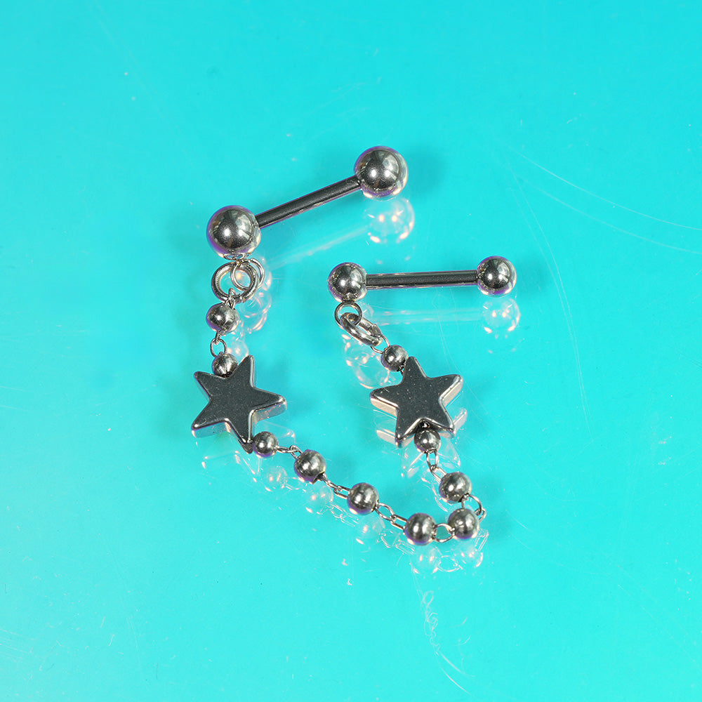 [全サージカル] ダブルスター チェーン ボディピアス（シングル／2連タイプ) 16G ボディピアス