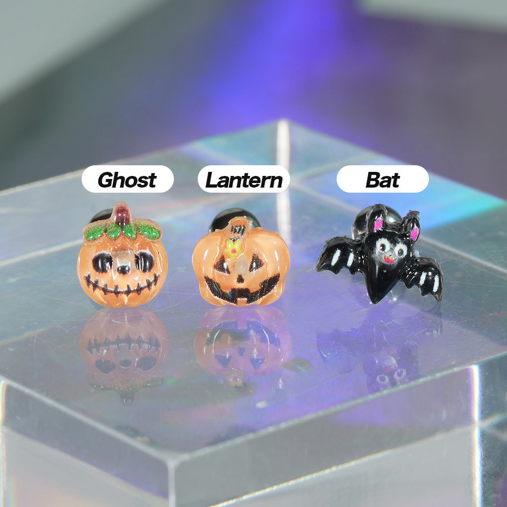[サージカル]ハロウィンピアス (3Type) 16G ユーレイカボチャ ランタンカボチャ コウモリ