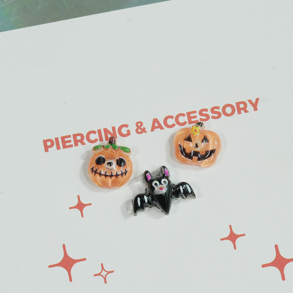 [サージカル]ハロウィンピアス (3Type) 16G ユーレイカボチャ ランタンカボチャ コウモリ