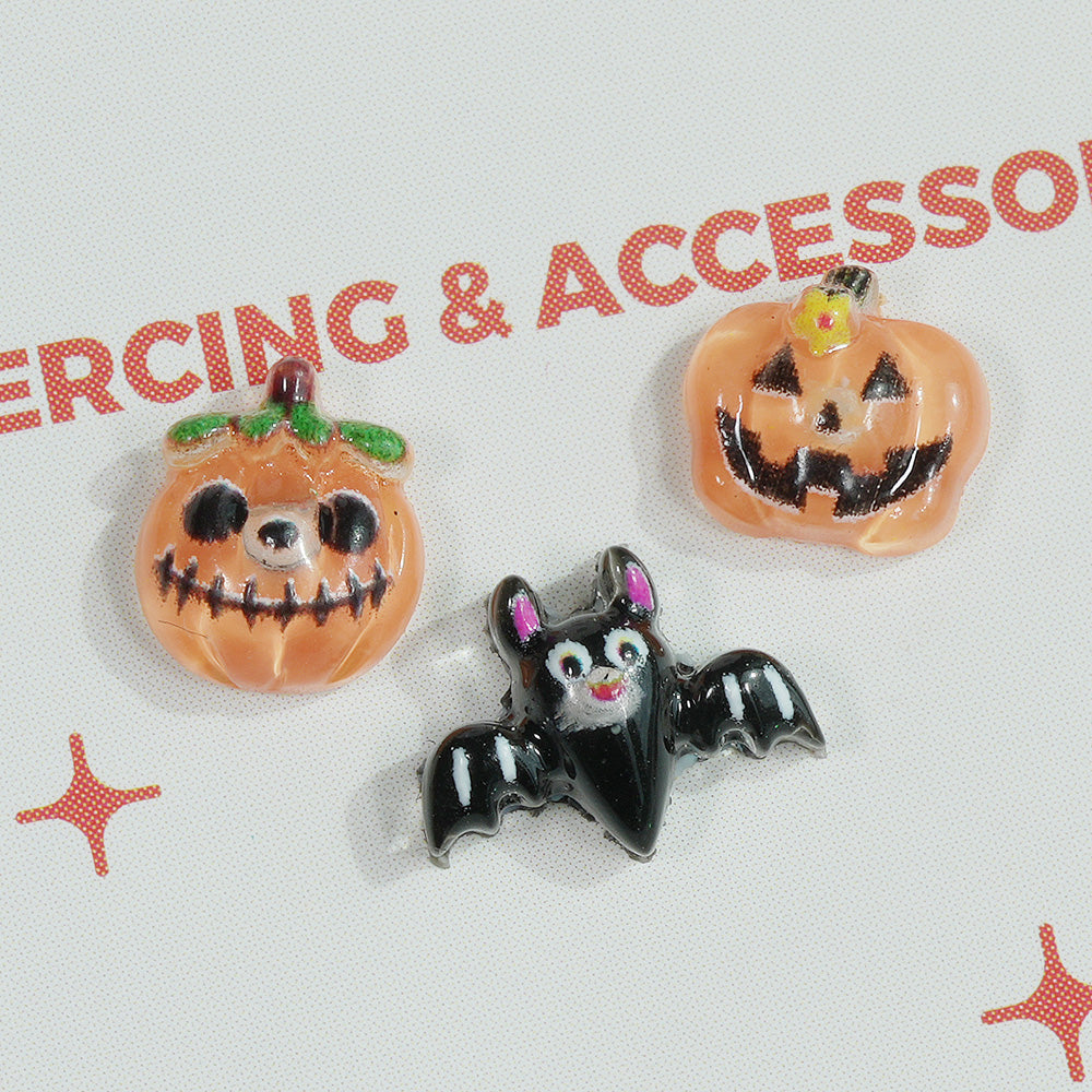 [サージカル]ハロウィンピアス (3Type) 16G ユーレイカボチャ ランタンカボチャ コウモリ